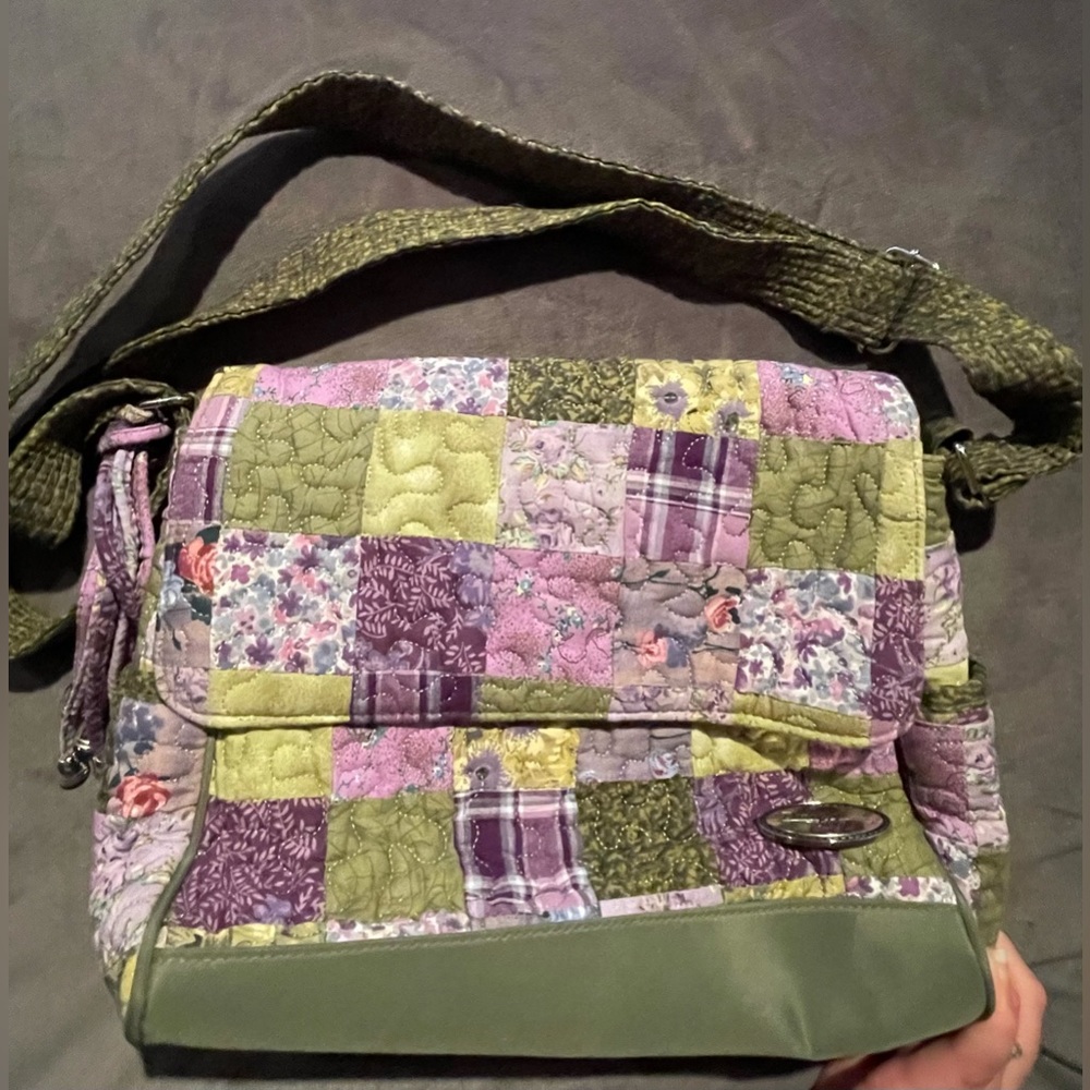 Donna Sharp Quilted Purse Handbag Patchwork Design Green Purple Bag
